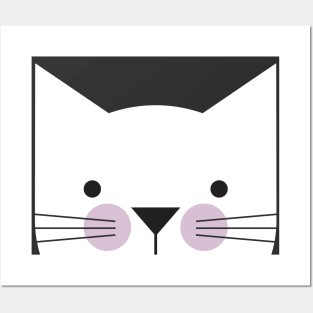 Peek-a-Boo Kitty, Black and White with Lavender Cheeks Posters and Art